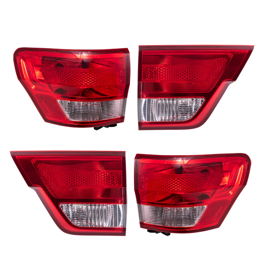 Brock 2222-0091LRC4 Aftermarket Replacement Driver Left Passenger Right Combination Tail Light Assembly Body And Liftgate Mounted 4 Piece Set Compatible With 2011-2013 Jeep Grand Cherokee