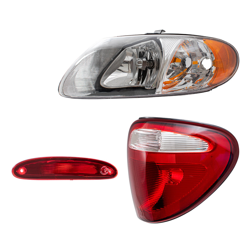 Brock Replacement Headlights and Tail Lights with 3rd Brake Lamp Compatible with 2004-2007 Caravan Town & Country 113" Wheel Base