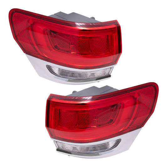 Brock Replacement Driver and Passenger Side Tail Light Assemblies with Chrome Bezel Compatible with 2014-2021 Grand Cherokee Laredo/Limited/Overland/Summit