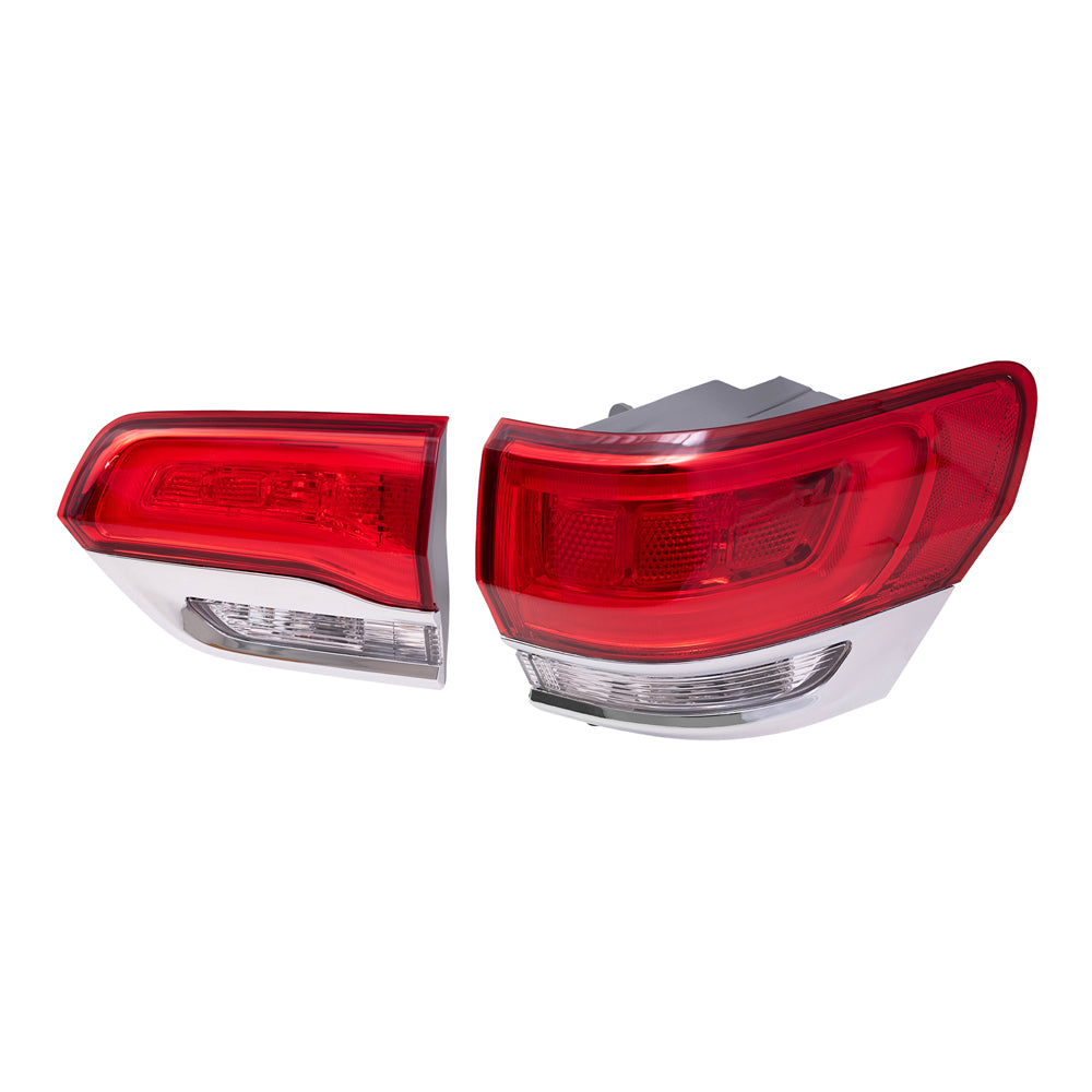 Brock Aftermarket Replacement Passenger Right Tail Light Assemblies with Chrome Bezel without Platinum Insert Quarter Panel and Liftgate Mounted Set Compatible with 2014-2021 Grand Cherokee Laredo