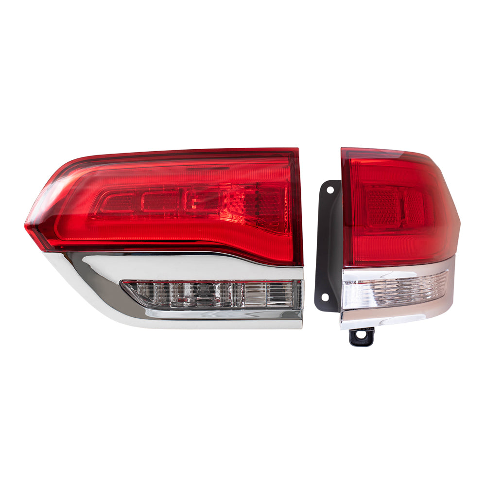 Brock Aftermarket Replacement Passenger Right Tail Light Assemblies with Chrome Bezel without Platinum Insert Quarter Panel and Liftgate Mounted Set Compatible with 2014-2021 Grand Cherokee Laredo