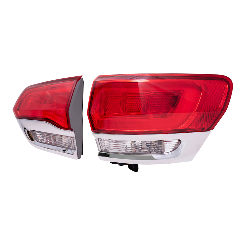 Brock Aftermarket Replacement Passenger Right Tail Light Assemblies with Chrome Bezel without Platinum Insert Quarter Panel and Liftgate Mounted Set Compatible with 2014-2021 Grand Cherokee Laredo