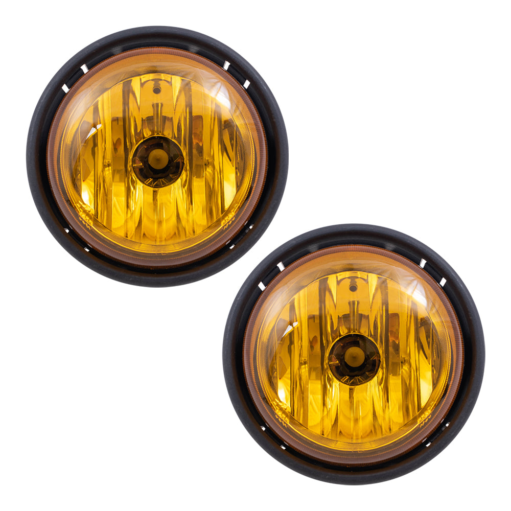 Brock Replacement Driver and Passenger Side Halogen Fog Light Assemblies Set with Amber Lens Compatible with 2001-2010 Columbia