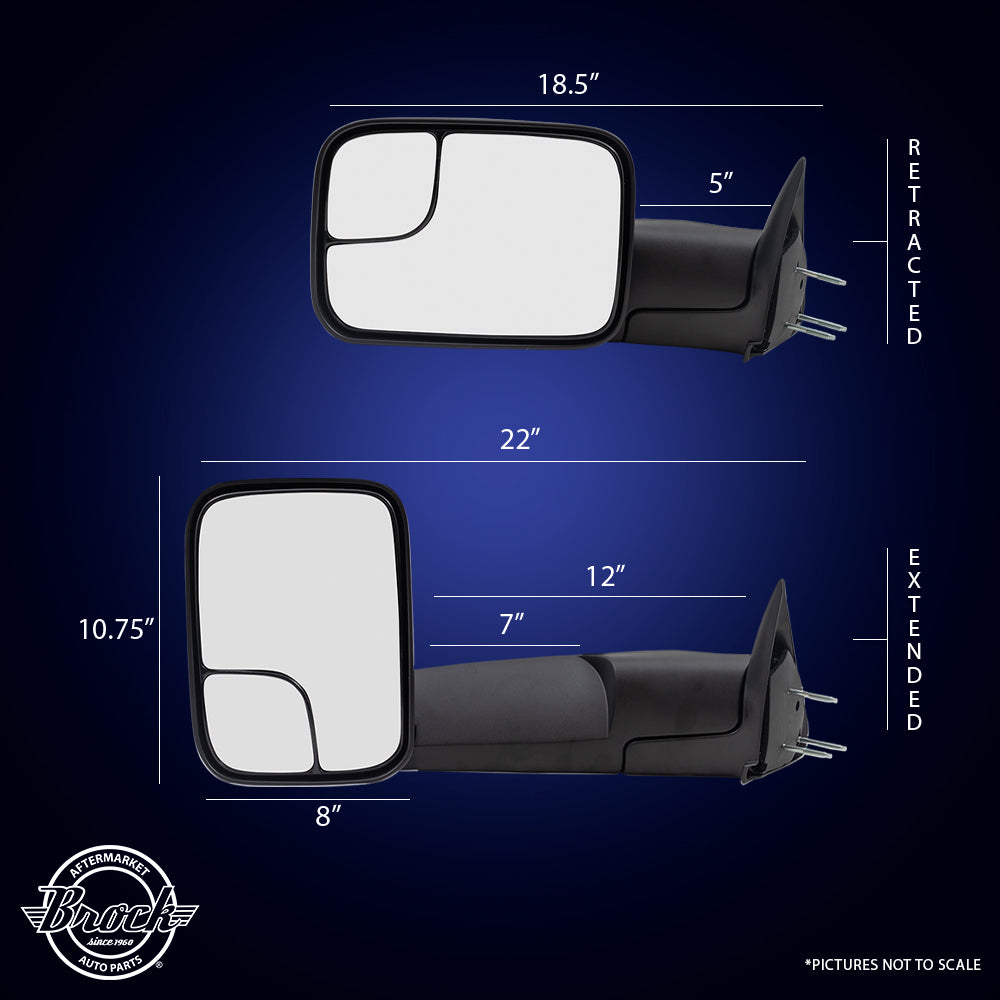 Brock Replacement Drivers Power Trailer Tow Side View Mirror Heated 7x10 Flip-Up Compatible with 2002-2008 Ram 1500 Pickup Truck 55077445AO