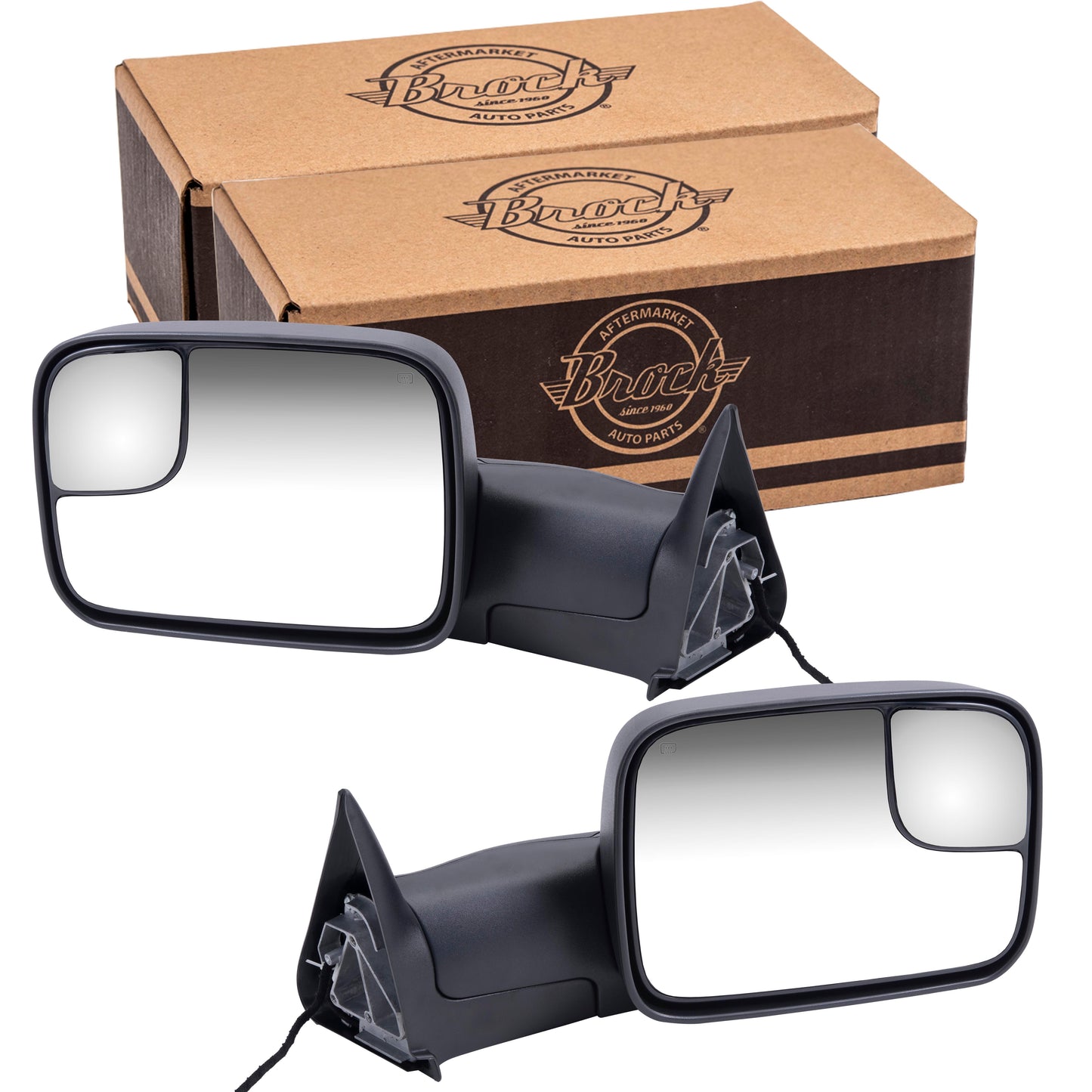 Brock Aftermarket Replacement Driver Left Passenger Right Performance Upgrade Power Tow Mirror Textured Black-7x10-Flip-up with Heat and Mounting Bracket Compatible with 1998-2001 Dodge 1500