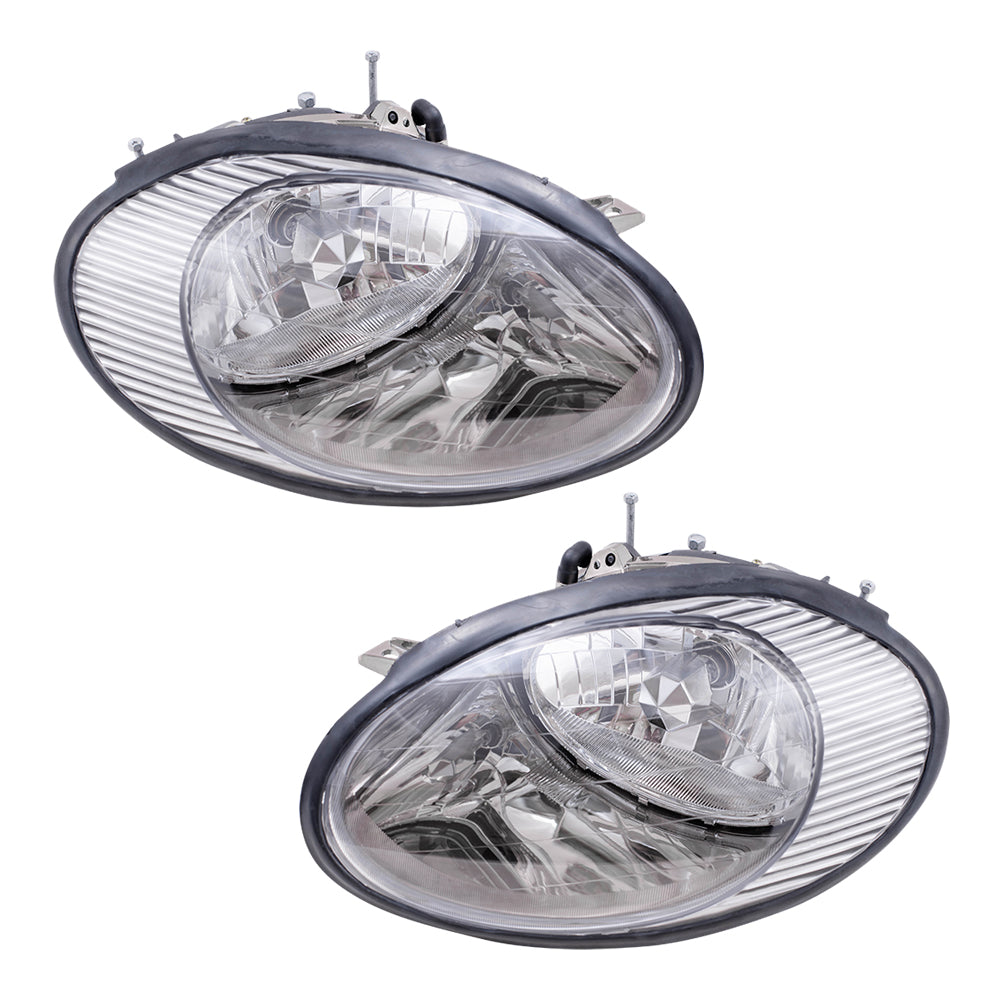 Brock Replacement Driver and Passenger Headlights Headlamps with Chrome Reflector Compatible with 1996-1998 Taurus F6DZ 13008 B F6DZ 13008 A