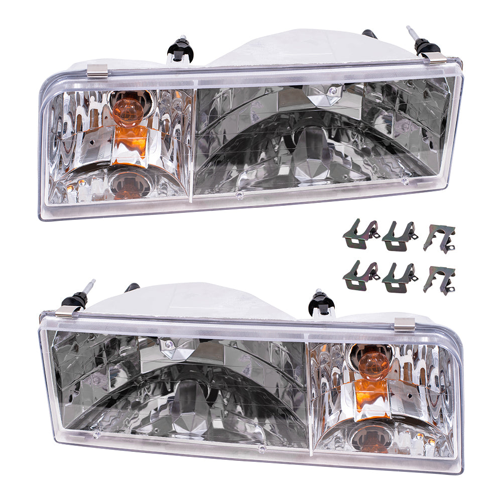 Brock Replacement Driver and Passenger Headlights Headlamps Compatible with 1995-1997 Town Car F5VY 13008 B F5VY 13008 A