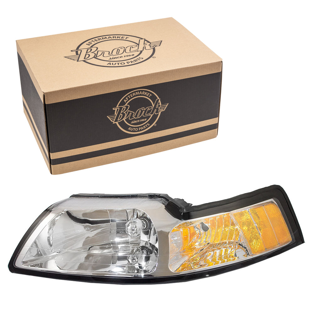 Brock Replacement Drivers Halogen Headlight Compatible with 1999-2004 Mustang YR3Z 13008 BA