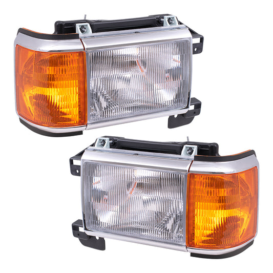 Brock Replacement Driver and Passenger Headlights with Park Lamp & Chrome Trim Compatible with 1987-1991 F100 F150 F250 F350 Pickup Bronco