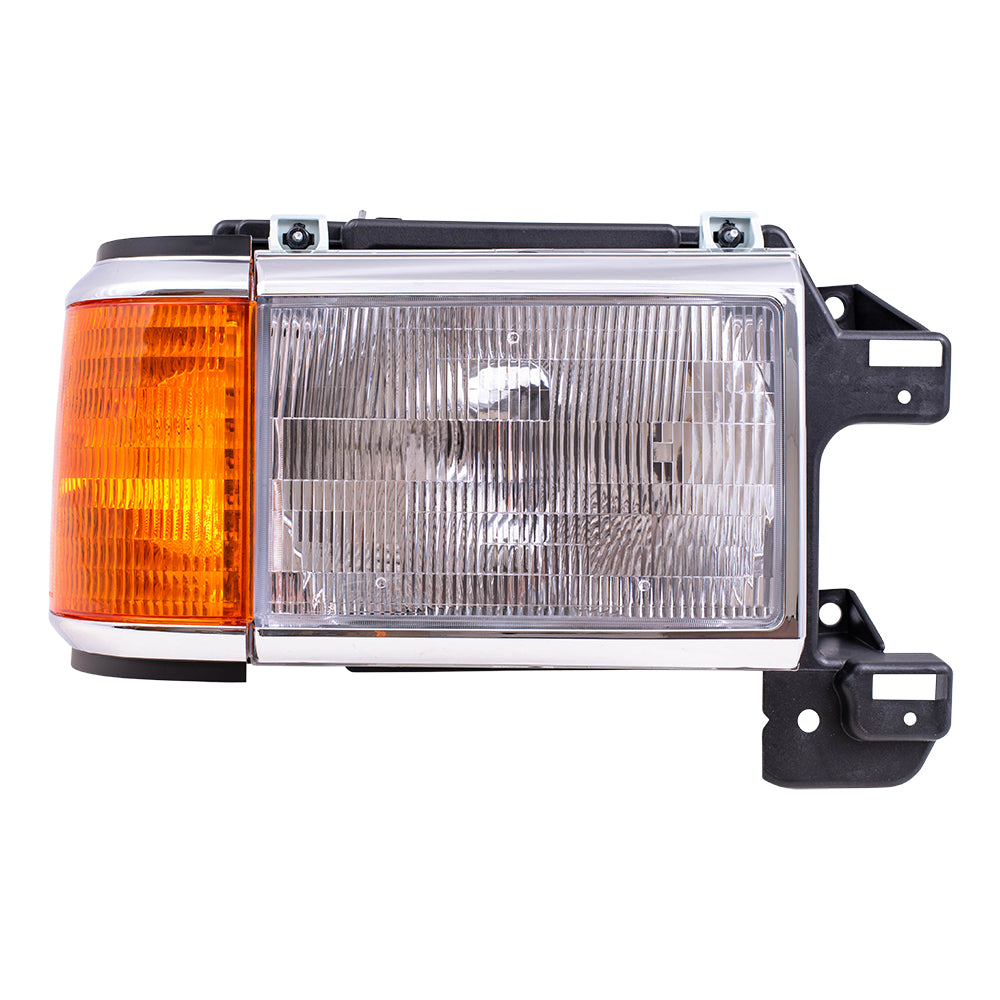 Brock Replacement Driver and Passenger Headlights with Park Lamp & Chrome Trim Compatible with 1987-1991 F100 F150 F250 F350 Pickup Bronco