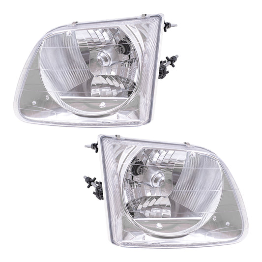 Brock Replacement Driver and Passenger Headlights Headlamps Compatible with 2001-2003 F150 Lightning Pickup 2004 Heritage F150