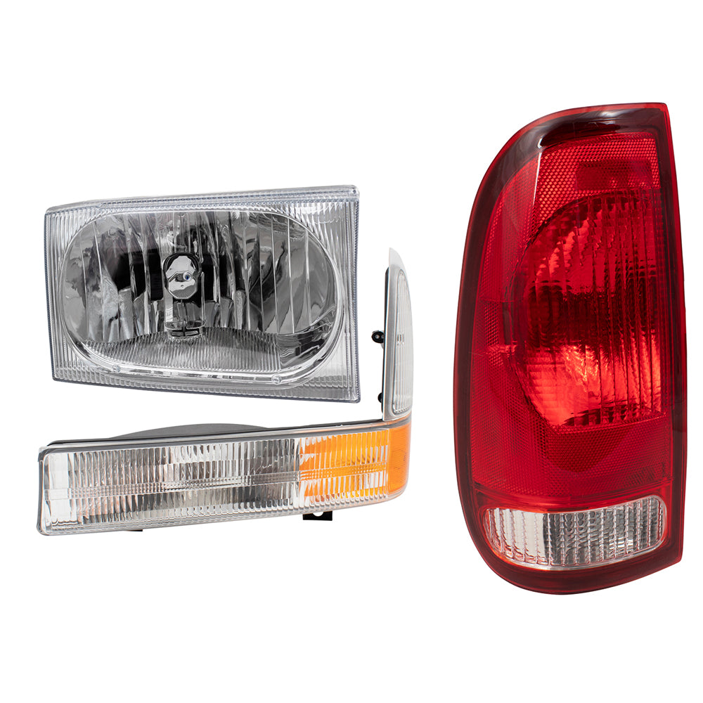 Brock Replacement Headlights Tail Lights and Park Signal Lamps Compatible with 1999-2004 F-Series Super Duty Pickup Truck