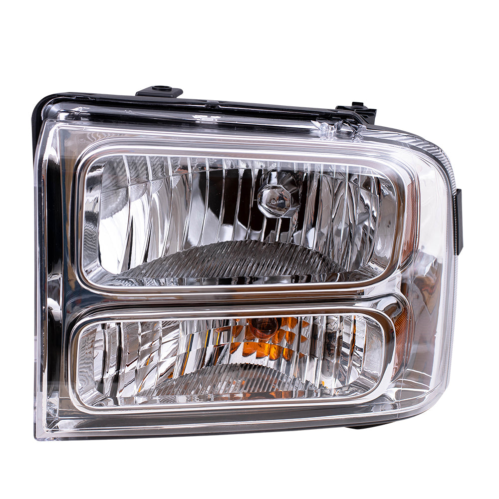 Brock Replacement Drivers Halogen Headlight Headlamp w/ Chrome Bezel Compatible with 05-07 Super Duty Pickup Truck 6C3Z13008BB FO2502217