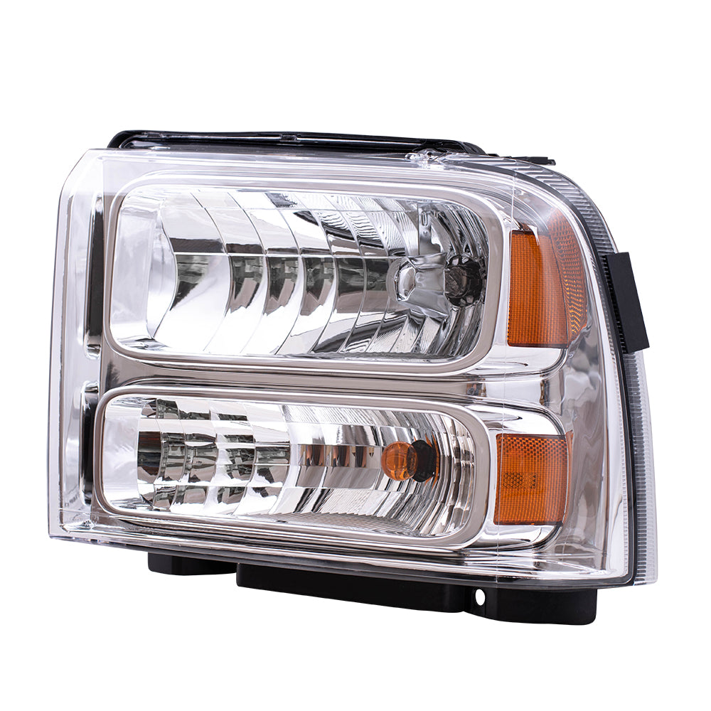 Brock Replacement Drivers Halogen Headlight Headlamp w/ Chrome Bezel Compatible with 05-07 Super Duty Pickup Truck 6C3Z13008BB FO2502217