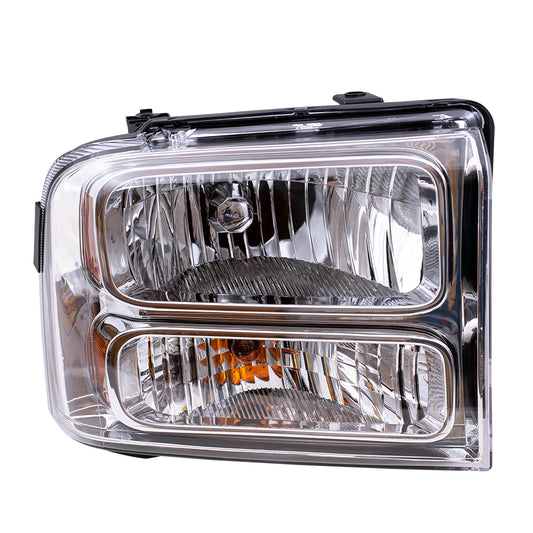 Brock Replacement Passengers Halogen Headlight Headlamp w/ Chrome Bezel Compatible with 05-07 Super Duty Pickup Truck 6C3Z13008AB FO2503217