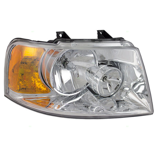 Brock Replacement Passengers Headlight Headlamp with Chrome Bezel Compatible with 2003-2006 Expedition 6L1Z13008AA