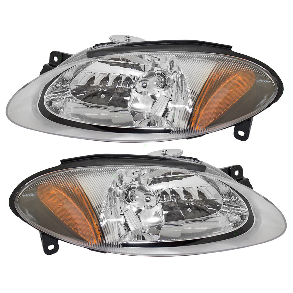 Brock Replacement Pair Set Halogen Combination Headlights Headlamps Compatible with 98-03 Escort ZX2 Coupe XS4Z13008DA XS4Z13008CA