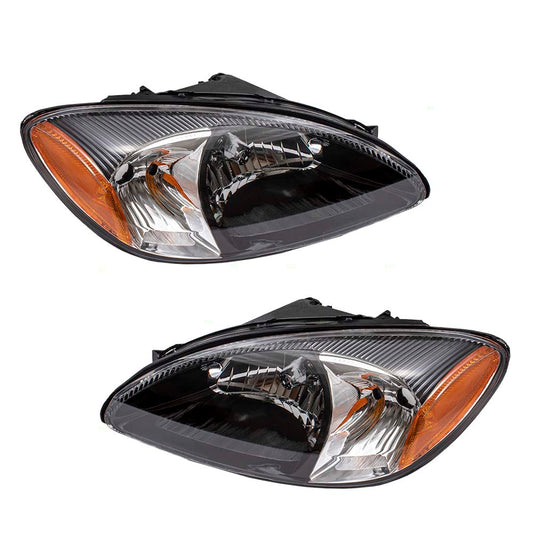 Brock Replacement Pair Set Halogen Combination Headlights Headlamps w/ Black Bezels Compatible with 00-07 Taurus 3F1Z13008AB 3F1Z13008AA