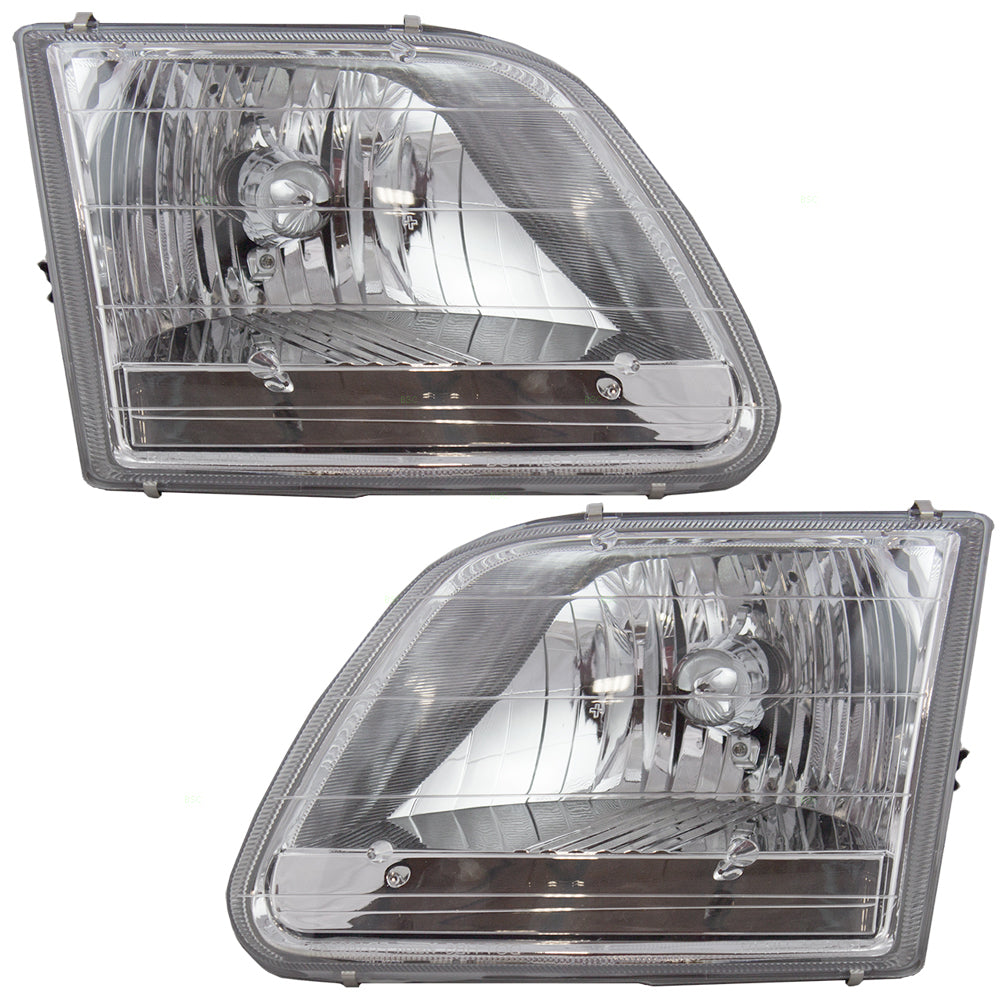 Brock Replacement Driver and Passenger Set Headlights Compatible with 2001-2003 F150 Pickup STX 2004 Heritage Pickup Truck