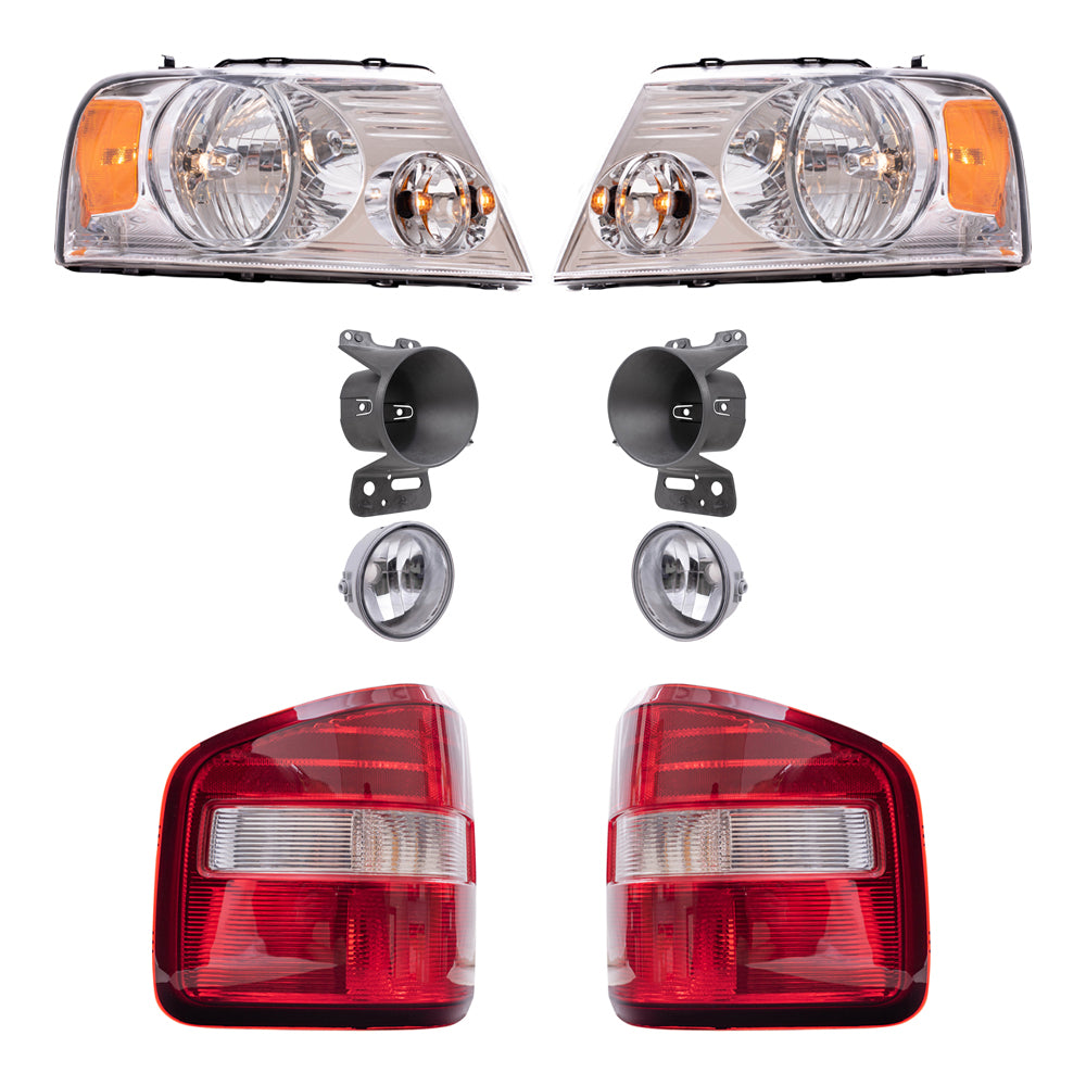 Brock Aftermarket Replacement Driver Left Passenger Right Halogen Combination Headlights-Round Fog Lights-Mounting Brackets-Styleside Tail Lights 8 Piece Set Compatible with 2006-2008 Ford F-150