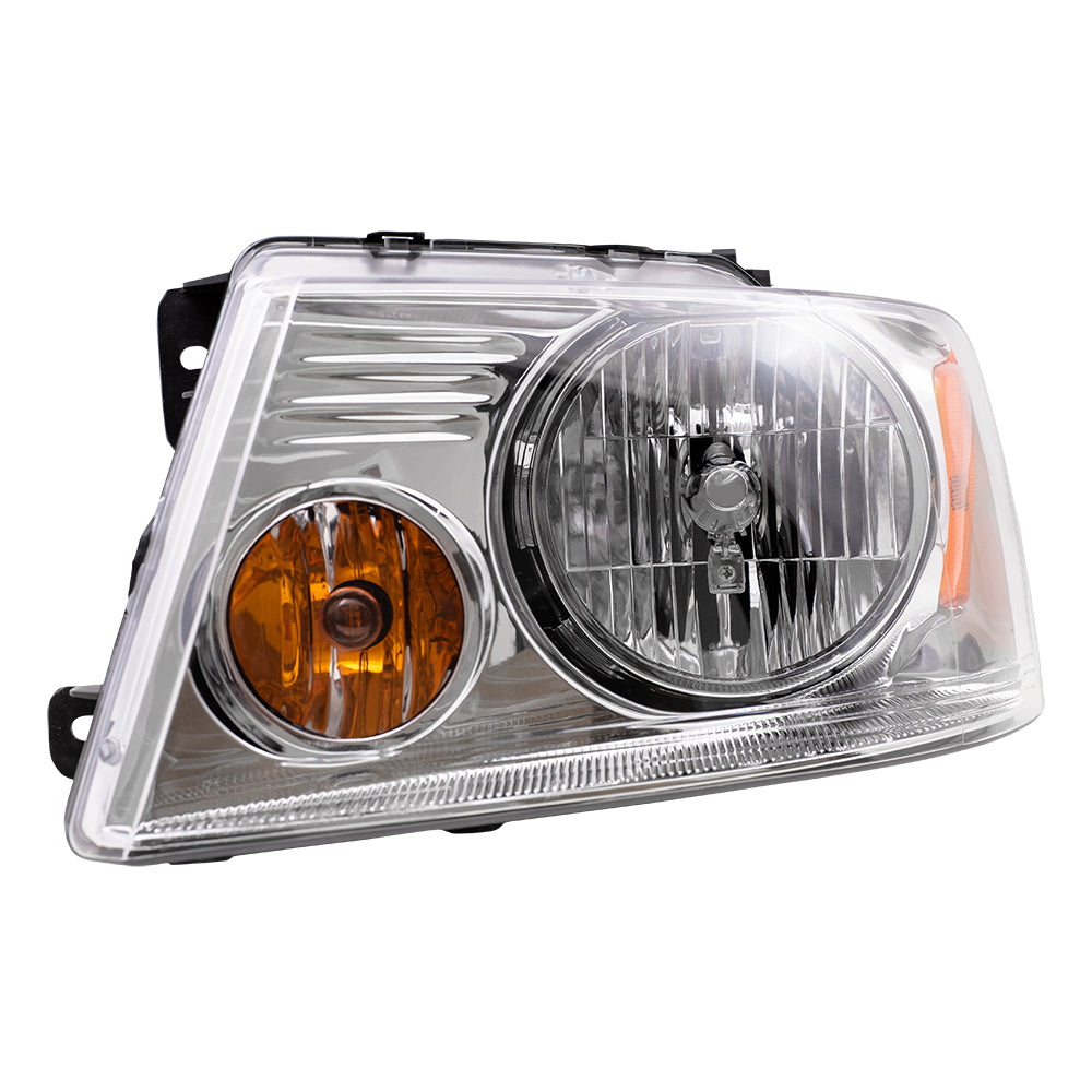 Brock Replacement Drivers Headlight Headlamp Lens with Chrome Bezel Compatible with 2004-2008 F150 Pickup Truck 2006-2008 Mark LT