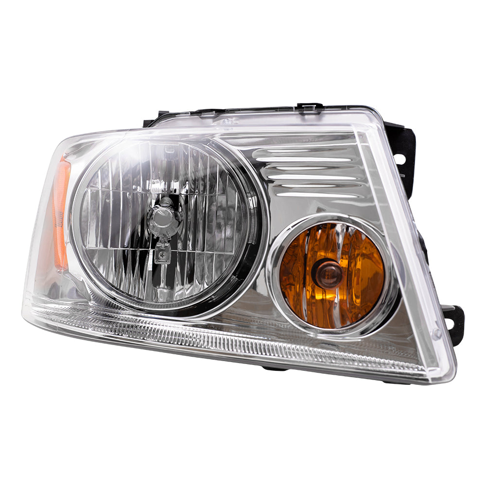 Brock Replacement Passengers Headlight Headlamp Lens with Chrome Bezel Compatible with 2004-2008 F150 Pickup 2006-2008 Mark LT