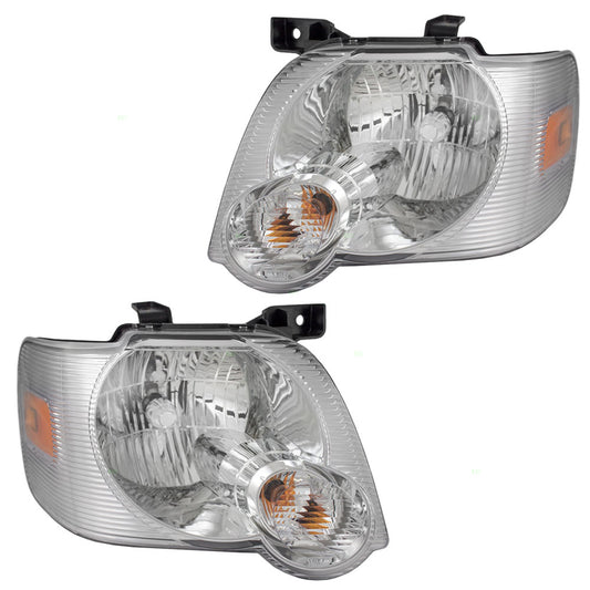 Brock Aftermarket Replacement Driver Left Passenger Right Halogen Combination Headlight Assembly With Clear Lens Set Compatible With 2006-2010 Ford Explorer