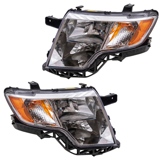 Brock Aftermarket Replacement Driver Left Passenger Right Halogen Combination Headlight Assembly Set Compatible With 2007-2010 Ford Edge