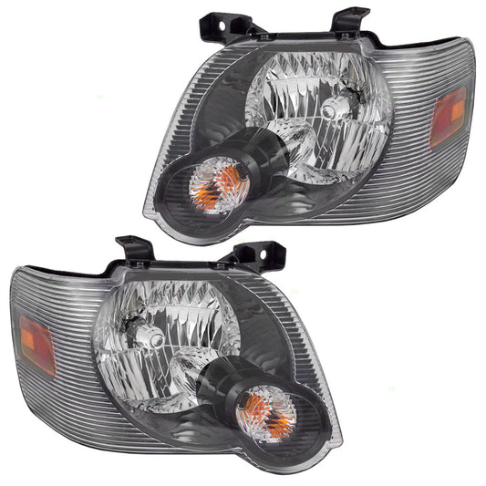 Brock Aftermarket Replacement Driver Left Passenger Right Halogen Combination Headlight Assembly With Smoked Lens Set Compatible With 2007-2010 Ford Explorer XLT With Ironman/Sport Packages