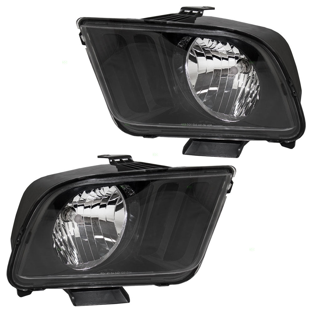 Brock Aftermarket Replacement Driver Left Passenger Right Halogen Headlight Assembly Set Compatible With 2007-2009 Ford Mustang