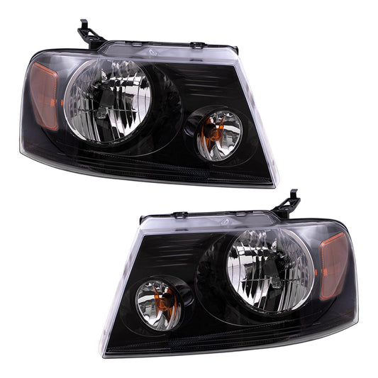 Brock Replacement Driver and Passenger Headlights with Black Bezels Compatible with 2004 2005 2006 2007 2008 F150 Pickup Truck