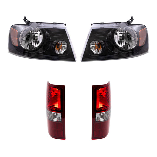 Brock Aftermarket Replacement Driver Left Passenger Right Halogen Combination Headlight Assemblies and Styleside Tail Lights 4 Piece Set Compatible with 2006-2008 Ford F-150