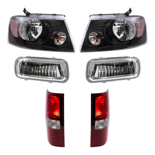 Brock Aftermarket Replacement Driver Left Passenger Right Halogen Combination Headlights-Rectangular Fog Lights-Styleside Tail Lights 6 Piece Set Compatible with 2006 Ford F-150