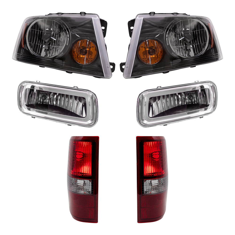 Brock Aftermarket Replacement Driver Left Passenger Right Halogen Combination Headlights-Rectangular Fog Lights-Styleside Tail Lights 6 Piece Set Compatible with 2006 Ford F-150