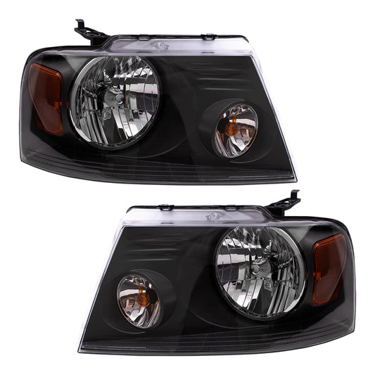 Brock Replacement Set Headlights with Shadow Gray Bezel Compatible with 2004-2008 F150 Pickup Truck 2006-2008 Mark LT 7L3Z 13008 DA 7L3Z 13008 CA