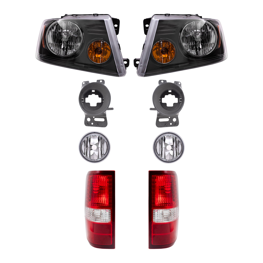 Brock Aftermarket Replacement Driver Left Passenger Right Headlights-Round Fog Lights-Fog Light Mounting Brackets-Styleside Tail Lights 8 Piece Set Compatible with 2006-2008 Ford F-150