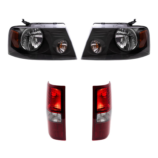 Brock Aftermarket Replacement Driver Left Passenger Right Halogen Combination Headlight Assemblies and Styleside Tail Lights 4 Piece Set Compatible with 2006-2008 Ford F-150