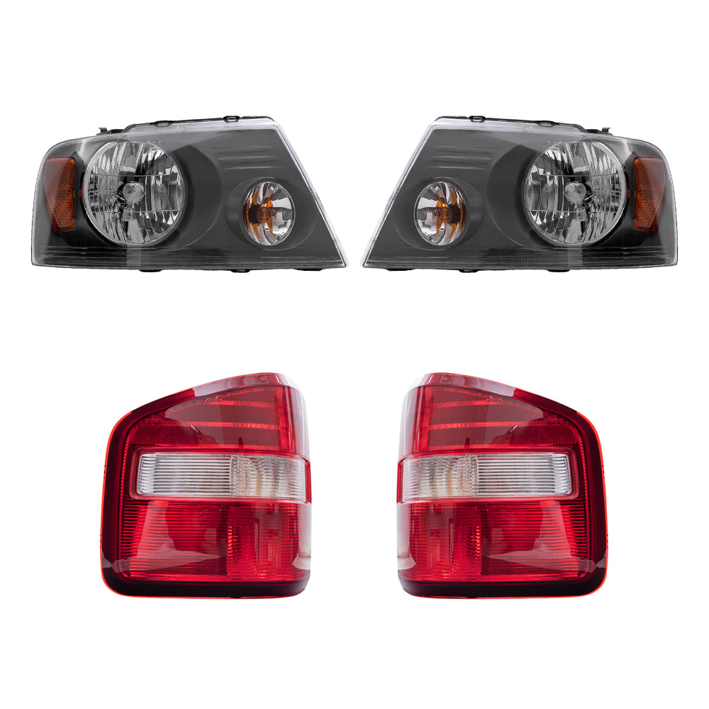 Brock Aftermarket Replacement Driver Left Passenger Right Halogen Combination Headlight Assemblies and Styleside Tail Lights 4 Piece Set Compatible with 2006-2008 Ford F-150