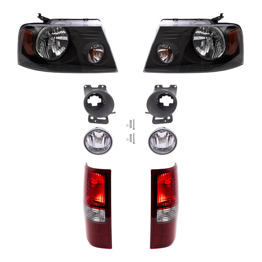 Brock Aftermarket Replacement Driver Left Passenger Right Headlights-Round Fog Lights-Fog Light Mounting Brackets-Styleside Tail Lights 8 Piece Set Compatible with 2006-2008 Ford F-150