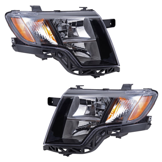 Brock 3221-2020LR Driver Left Passenger Right Halogen Combination Headlight Assembly Set Compatible with 2009-2010 Ford Edge Sport