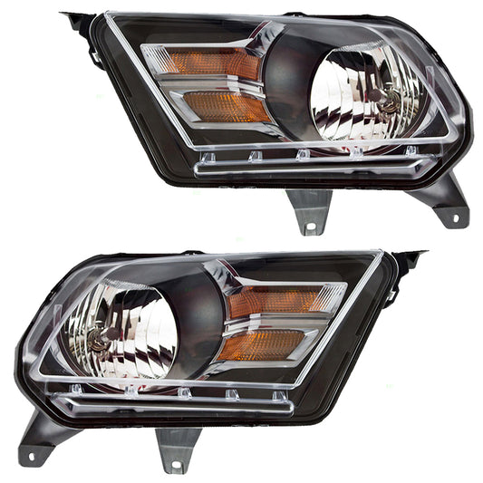 Brock Aftermarket Replacement Driver Left Passenger Right Halogen Combination Headlight Assembly With Gray Trim Compatible With 2010-2014 Ford Mustang GT