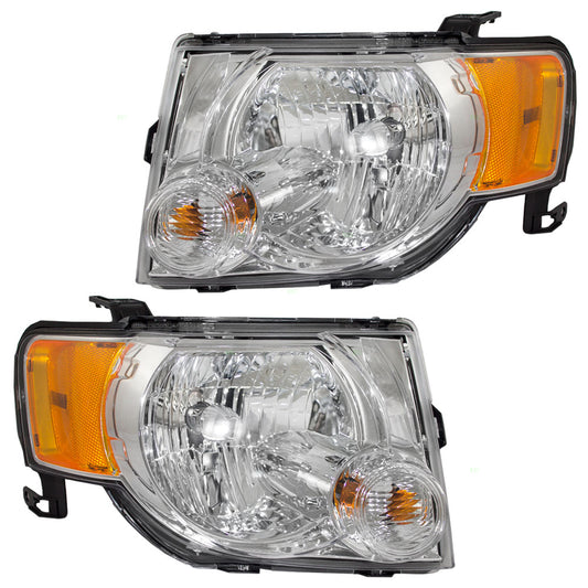 Brock Aftermarket Replacement Driver Left Passenger Right Halogen Combination Headlight Assembly Set With Chrome Bezel Compatible With 2008-2012 Ford Escape