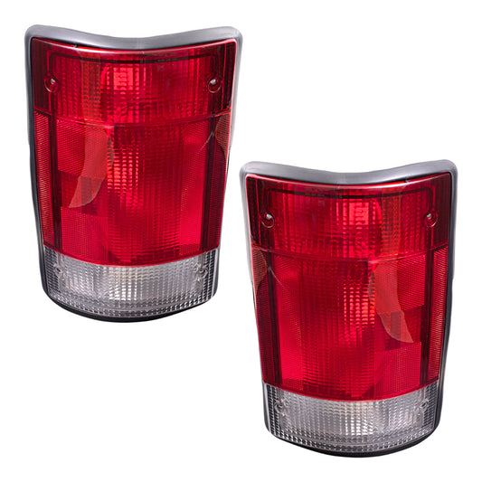 Brock Replacement Driver and Passenger Taillights Tail Lamps Compatible with 95-03 Van SUV F5UZ13405A F5UZ13404A