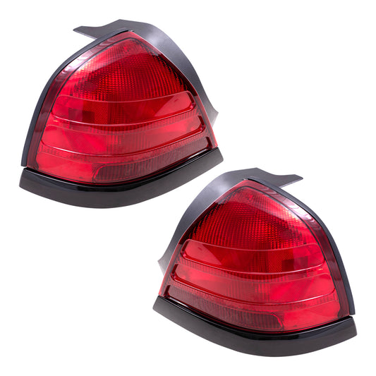 Brock Replacement Driver and Passenger Taillights with Black Trim Compatible with 1999-2011 Crown Victoria 8W7Z13405A 8W7Z13404A