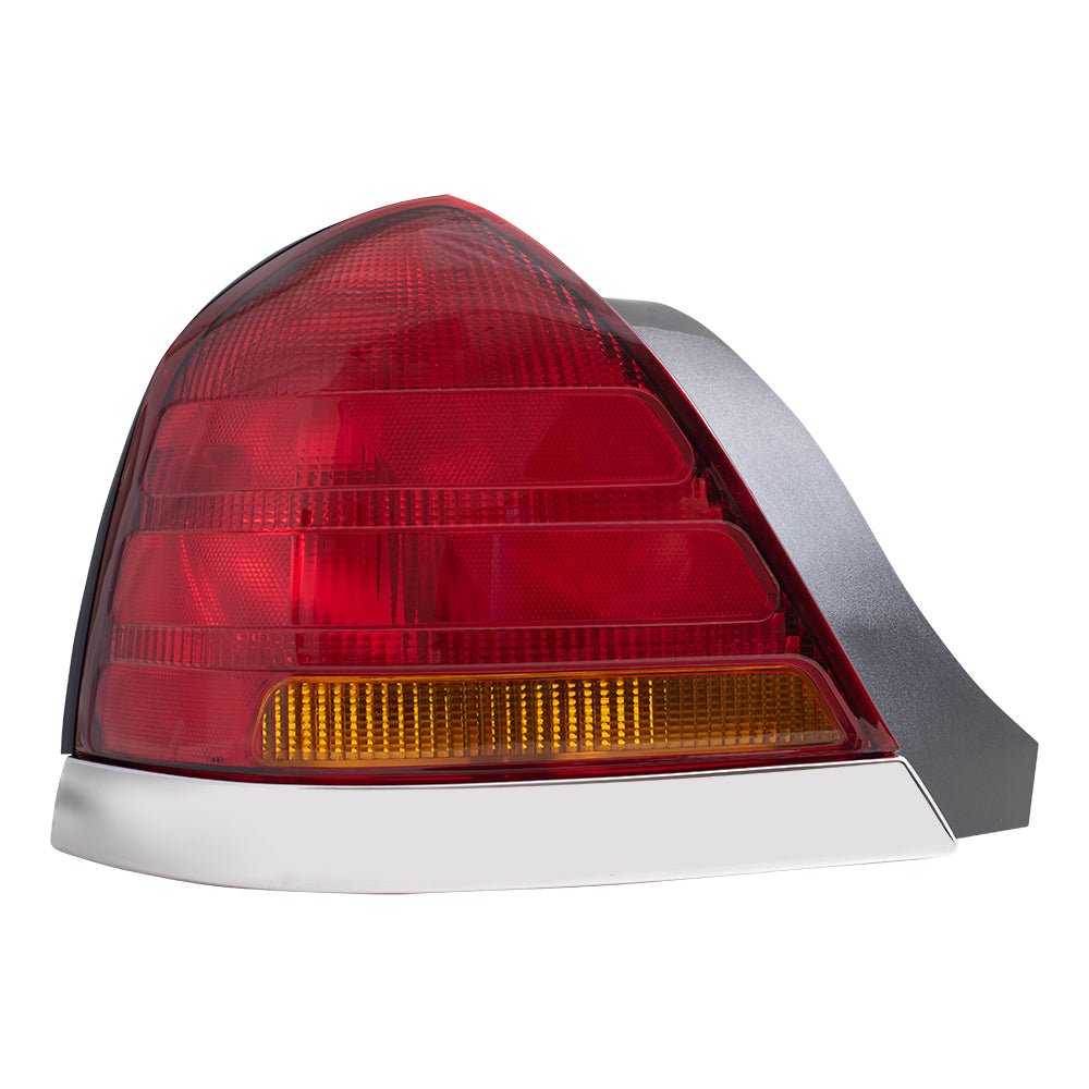 Brock Replacement Drivers Taillight Tail Lamp with Red and Amber Lens Chrome Trim 4 Bulb Socket Compatible with 98-05 Crown Victoria 3W7Z13405CA