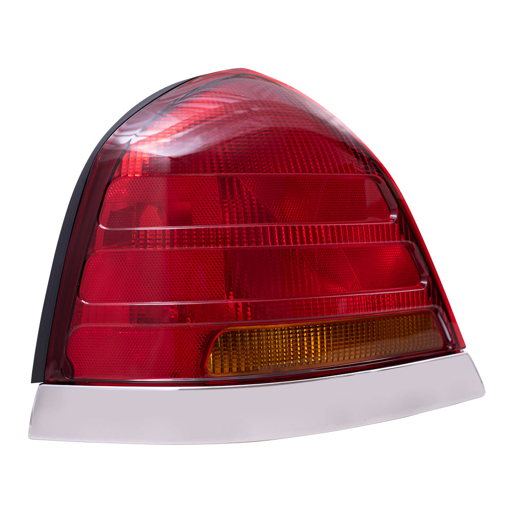 Brock Replacement Drivers Taillight Tail Lamp with Red and Amber Lens Chrome Trim 4 Bulb Socket Compatible with 98-05 Crown Victoria 3W7Z13405CA