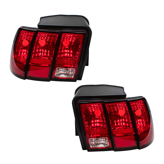 Brock Replacement Driver and Passenger Taillights Tail Lamps Compatible with 1999-2004 Mustang Base GT Mach I Bullitt 3R3Z 13405 AA 3R3Z 13404 AA