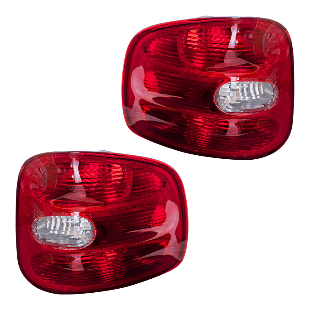 Brock Replacement Driver and Passenger Taillights Tail Lamps Compatible with 1997-2000 F150 Flareside Pickup Truck F85Z13405BA F85Z13404BA