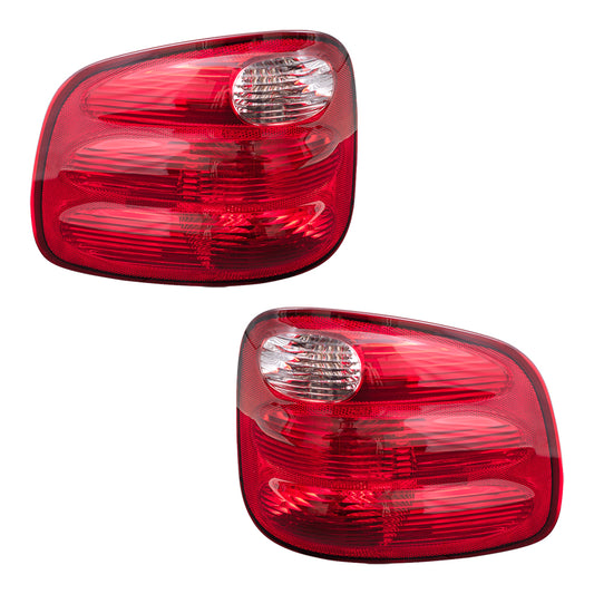 Brock Replacement Set Driver and Passenger Taillights with Red Lens Compatible with 2000-2003 F150 Flareside Crew Cab Pickup Truck YL3Z13405AA YL3Z13404AA