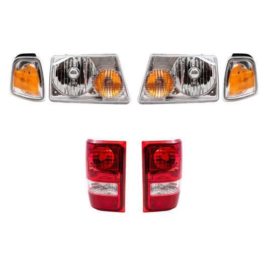 Brock Replacement 6 Pc Headlights, Tail Lights and Park Signal Lights Compatible with 2006 2007 2008 2009 2010 2011 Ranger Pickup Truck